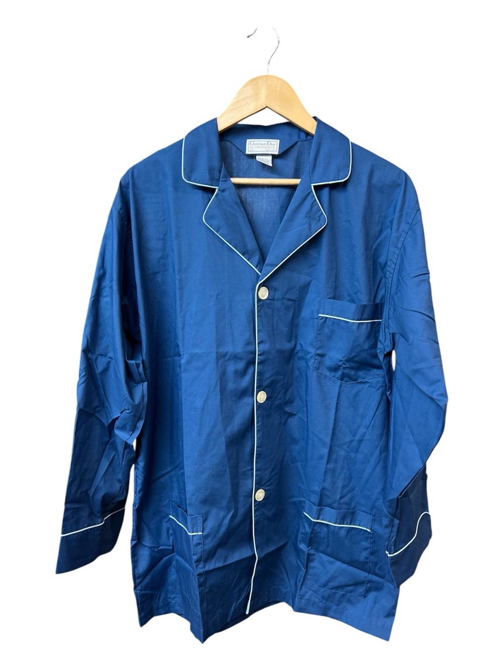 Christian Dior Le Connoisseur Men's L Blue Solid Pajama Top Long Sleeve Button
